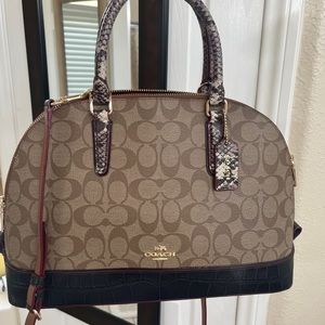 Coach leather satchel brown and burgundy